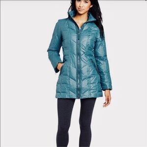 Prana Devan down fill quilted puffer jacket blue green XL